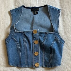 House of Harlow 1960 Denim Crop Top with Gold Accents